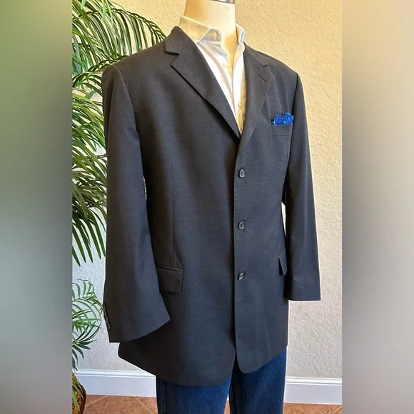 MENS BROOKS BROS BLAZER SIZE 46L LONG GRAY SPORT COAT WORSTED WOOL SUIT JACKET